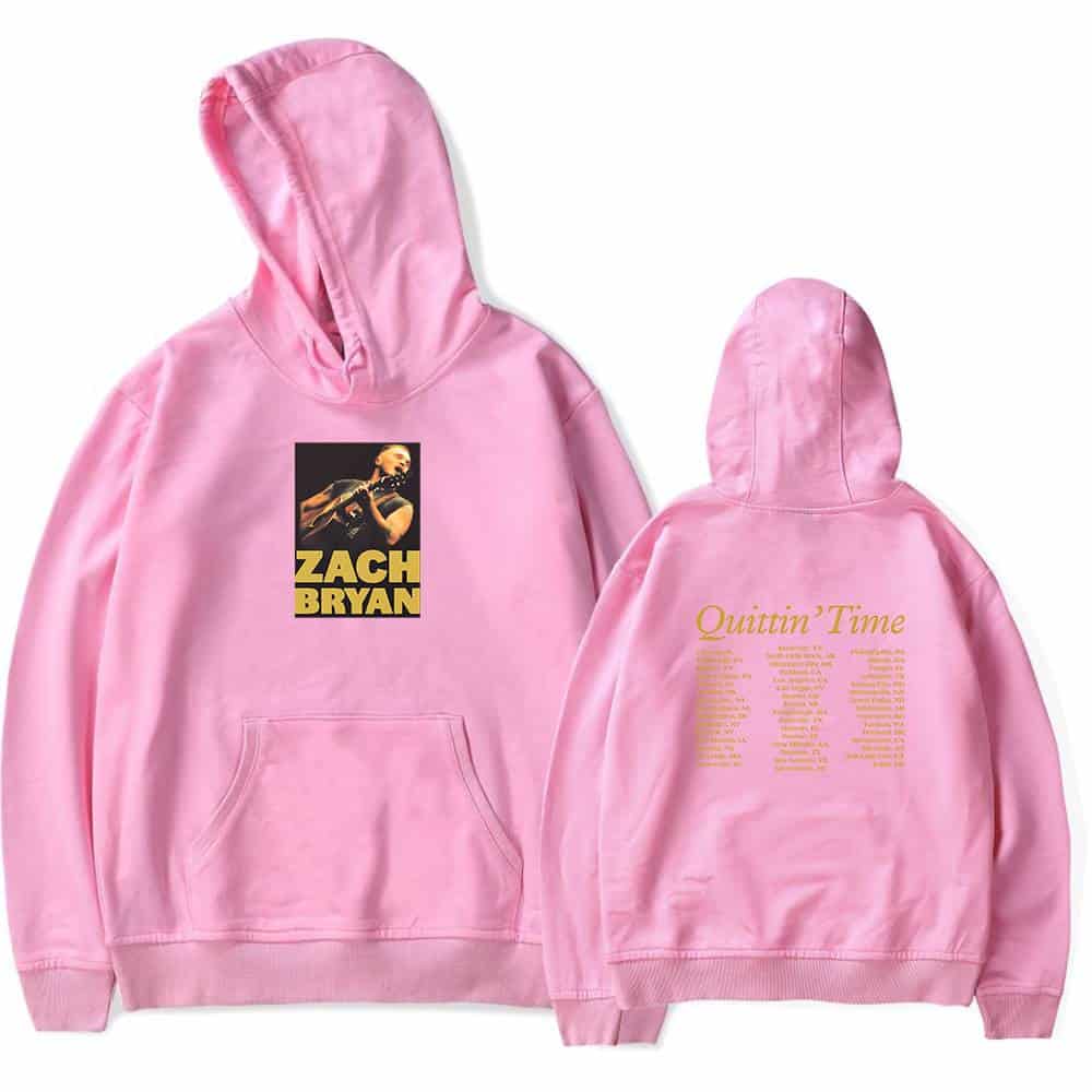 Zach Bryan pink hoodie with front graphic and back lyrics design, comfortable streetwear sweatshirt for fans.