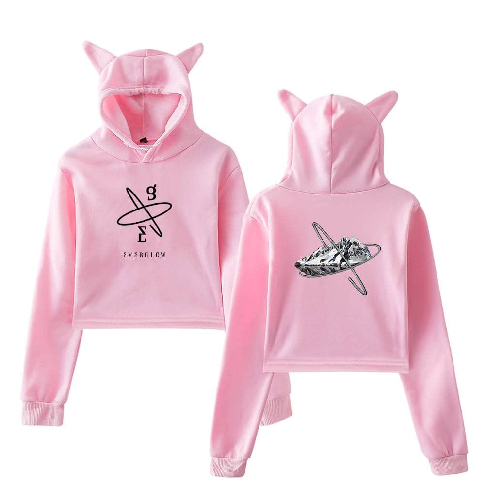 Soft pink hoodie and sweatpants set featuring space-themed designs and cat ear hood, perfect for casual wear and making a bold style statement.