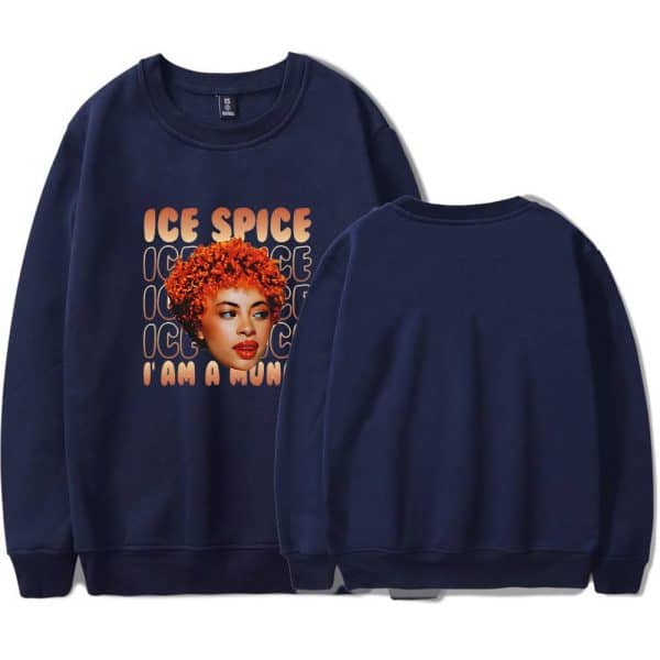 ICE SPICE sweatshirt with vibrant graphic of Ice Spice's face and bold text, perfect for fans.