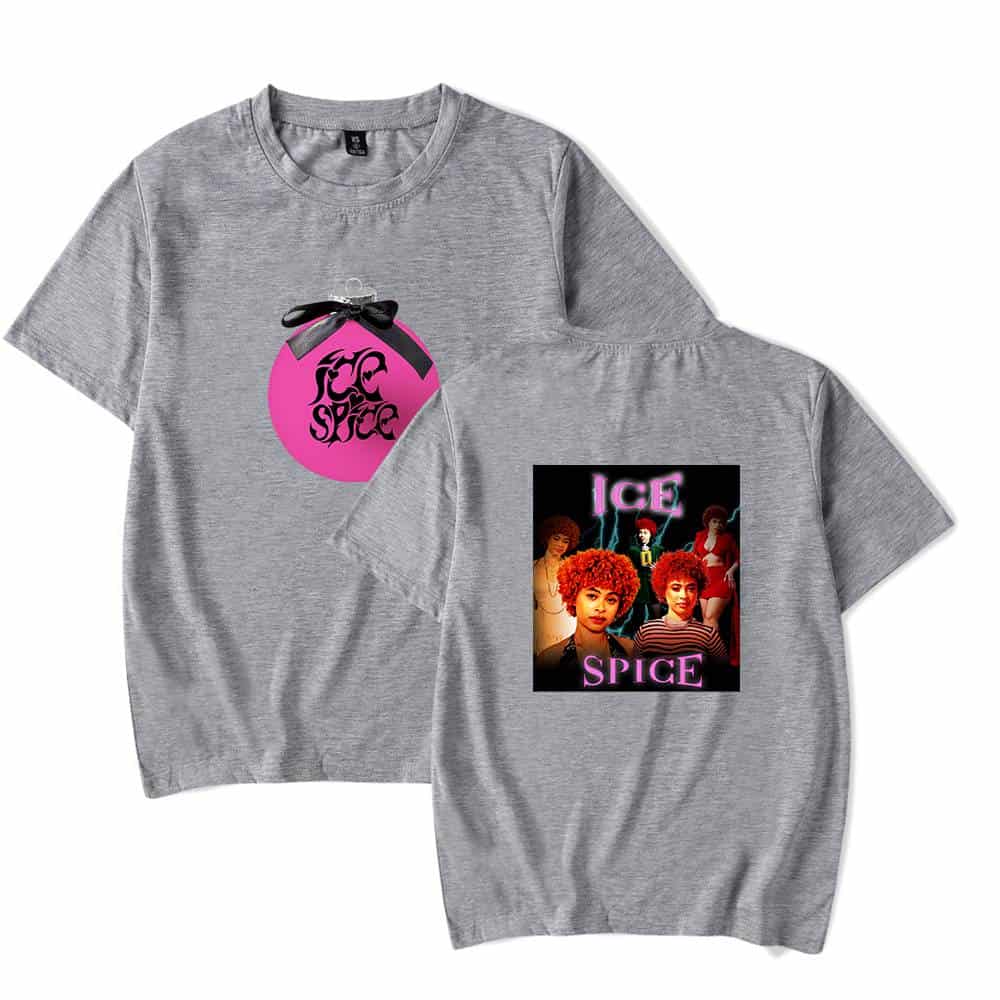 ICESPICE graphic T-shirt featuring the band Spice Girls, with a retro-style collage and vibrant colors. Perfect for fans of 90s pop music and Spice Girls merchandise.
